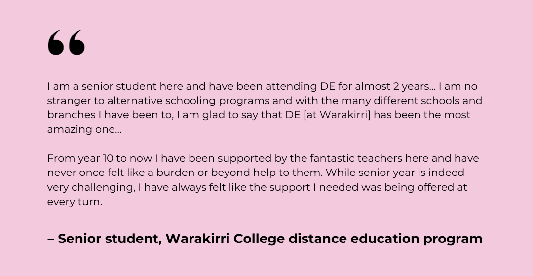 Warakirri specialises distance education alternative schooling programs helping students receive education with flexibility.