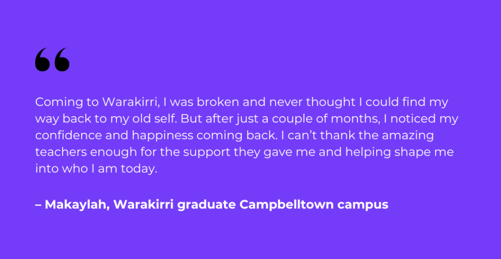 Makaylah student graduate quote from Warakirri College